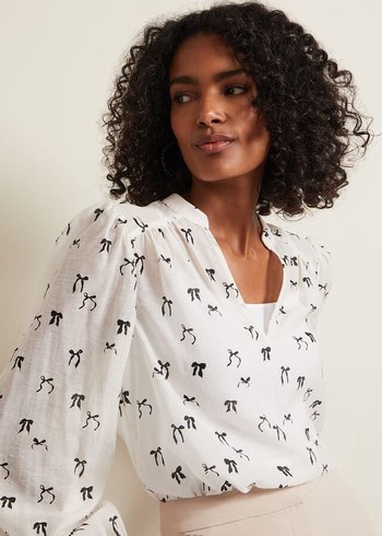 Phase Eight Taytum Bow Print Shirts White Australia | JF2984536